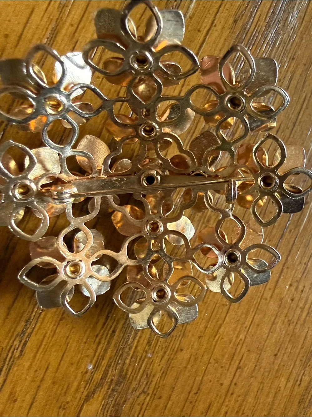 Vintage 1950s 60s Hydrangea Flower Rhinestone Brooch Gold Tone